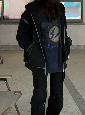 Travis Scott联名闪电发泡印花潮牌宽松美式嘻哈情侣圆领短袖T潮