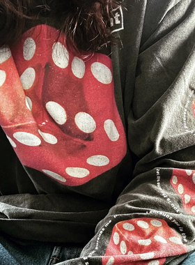 Saint Michael骰子印花复古水洗做旧磨损高街宽松休闲圆领长袖T恤