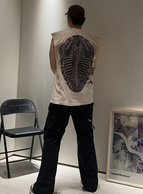 Travis Scott联名款机械骨架印花水洗做旧夏季休闲运动无袖背心潮