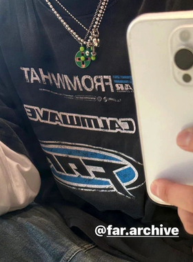 Far Archive新款水洗做旧弹幕赛车复古印花短袖宽松高街休闲T恤潮