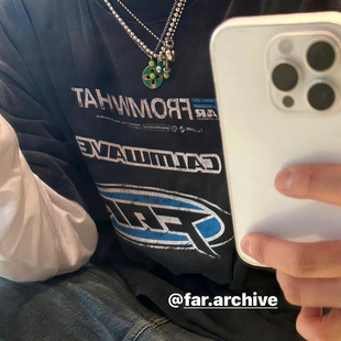 Far Archive新款水洗做旧弹幕赛车复古印花短袖宽松高街休闲T恤潮