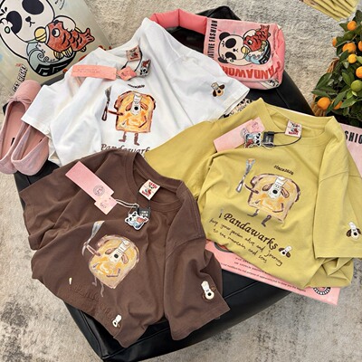 Pandawarks纯棉宽松面包狗T恤
