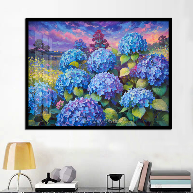 夜空下的绣球花钻石画蝴油画儿童手工贴钻十字绣客厅2024新款风景