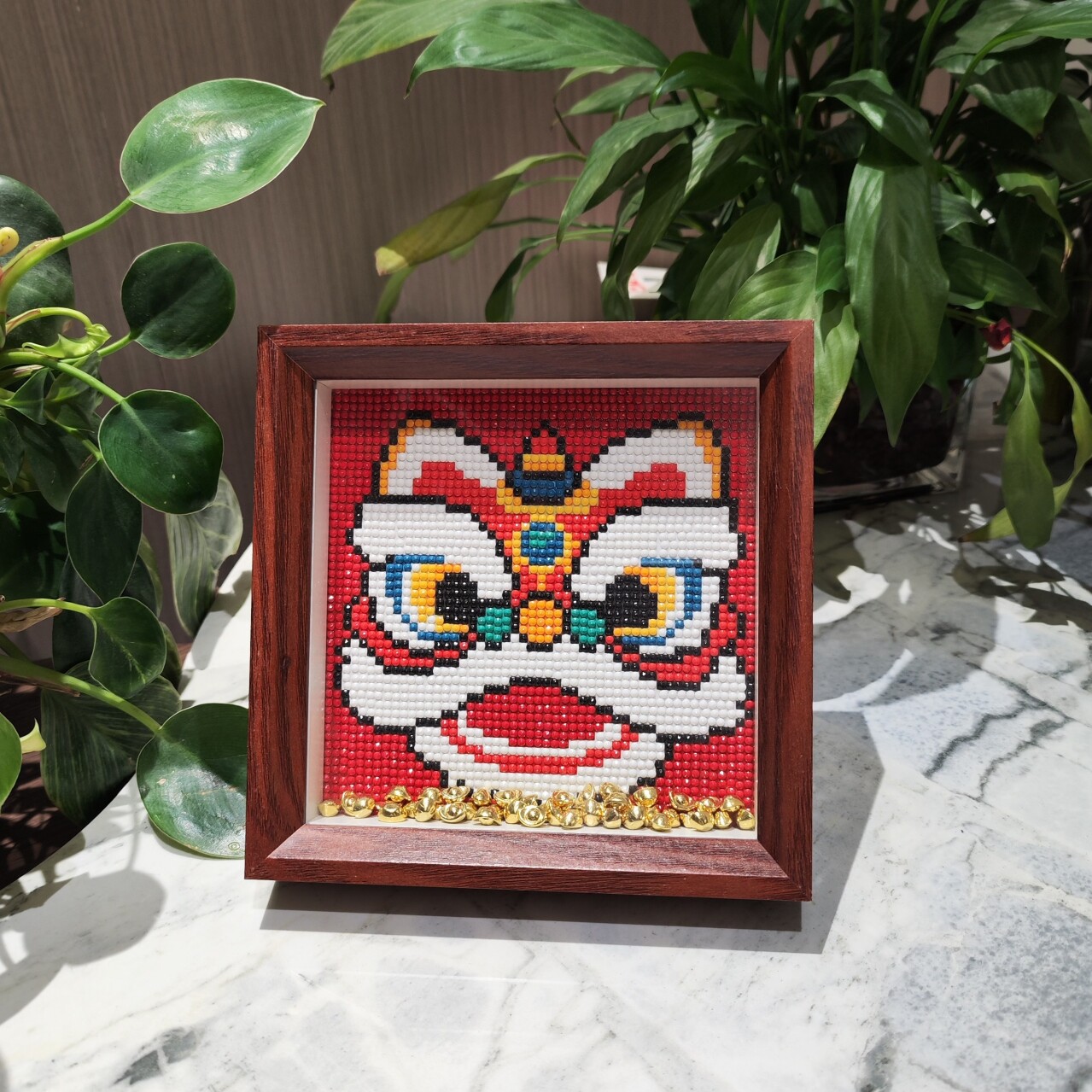 醒狮【送画框】可爱的小幅钻石画2026新款传统文化手工钻石绣摆台