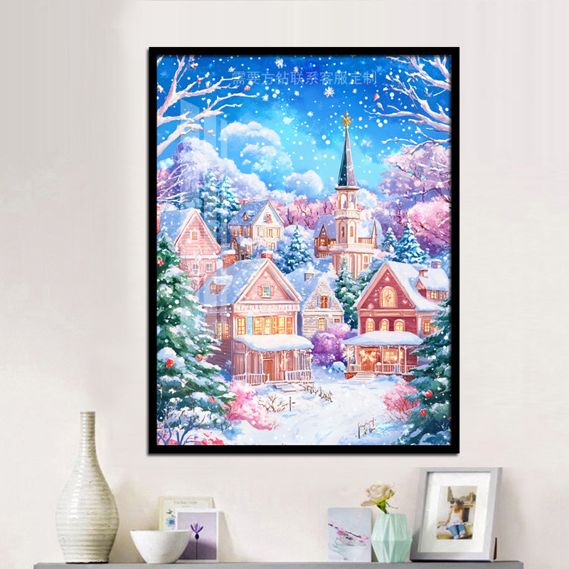 儿童手工diy卡通雪景钻石画