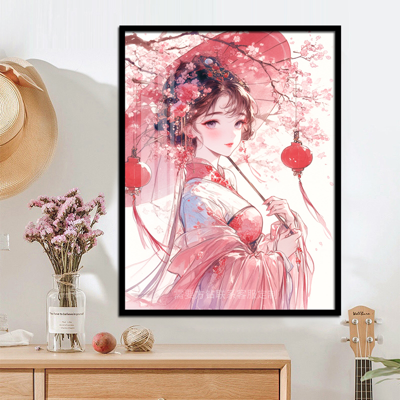 古风花下美人钻石画卡通动漫女孩2024新儿童手工贴钻十字绣卧室