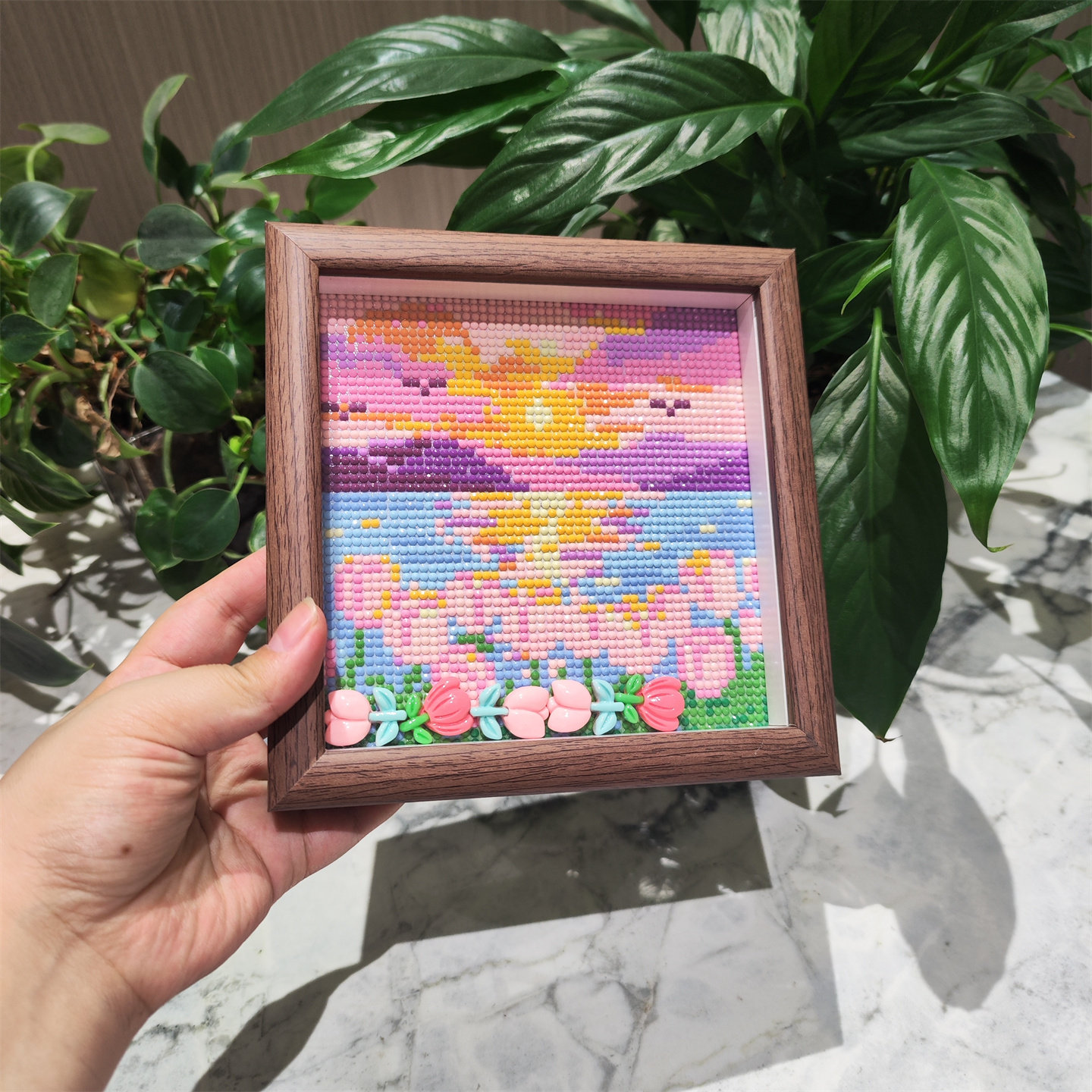 郁金香海景钻石画【送画框】油画风景2026新款手工小幅钻石绣摆台