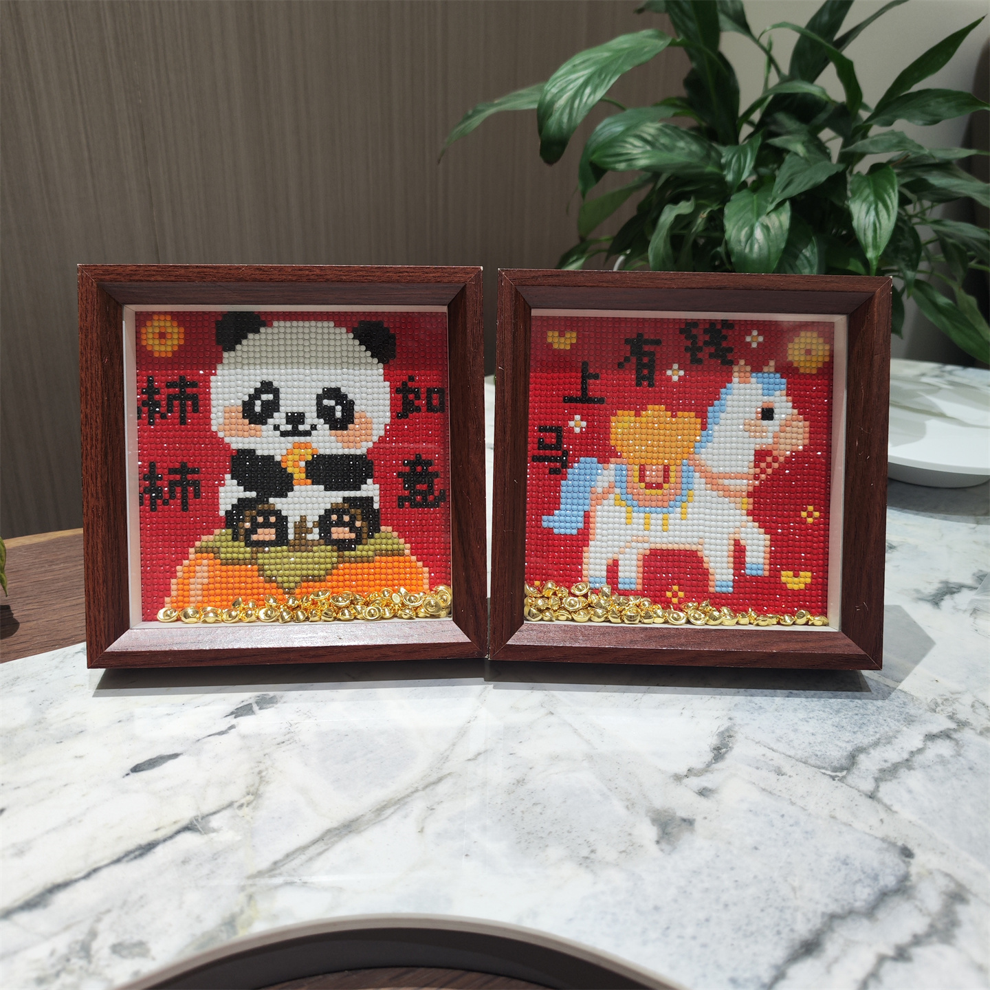 熊猫柿柿如意带框钻石画马上有钱