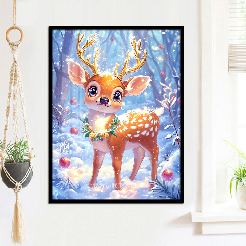 2024可爱卡通小鹿5d钻石画新款圣诞雪景手工满钻带框diy客厅餐厅