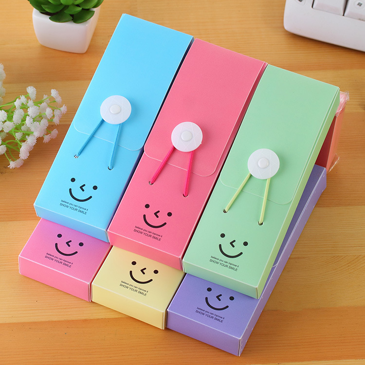 儿童铅韩版松紧带笔盒创意糖果色盒微笑塔扣文具笔袋蓝果兔塑料L