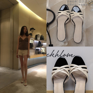 定制2026夏季晚晚同款复古vintage圆头细跟高跟拼色凉鞋女高跟拖