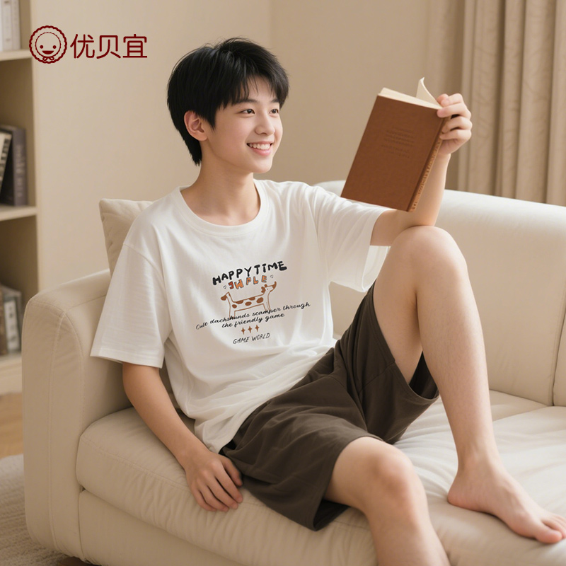 莫代尔青少年短袖套装男女童2025新品童装家居服初高中学生睡衣