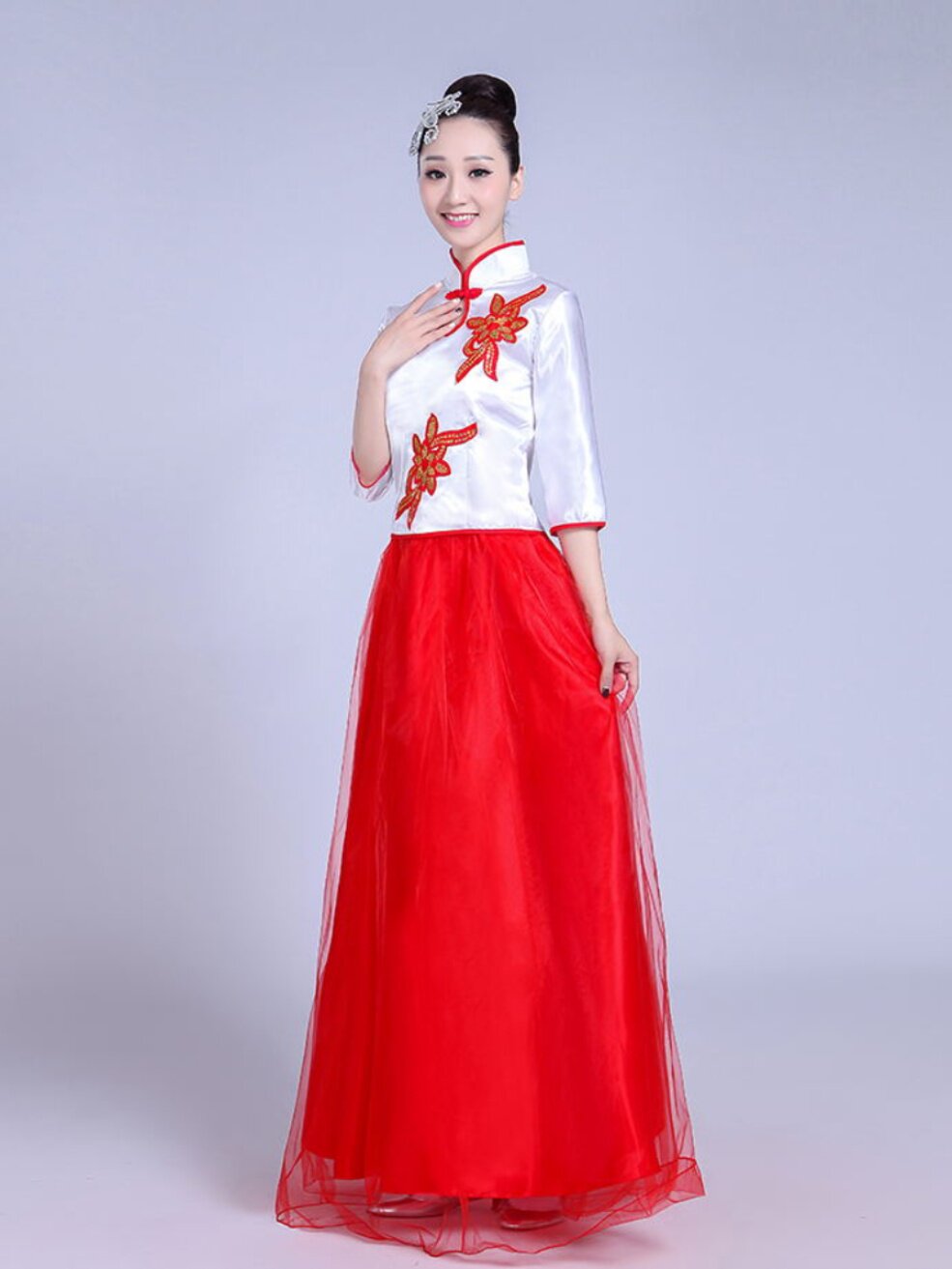 NEW EMBROIDERED CHORUS COSTUMES MALE ADULT STUDENTS PERFORMANCE COSTUMES RED SONGS MIDDLE-AGED AND ELDERLY GROUP BUYING