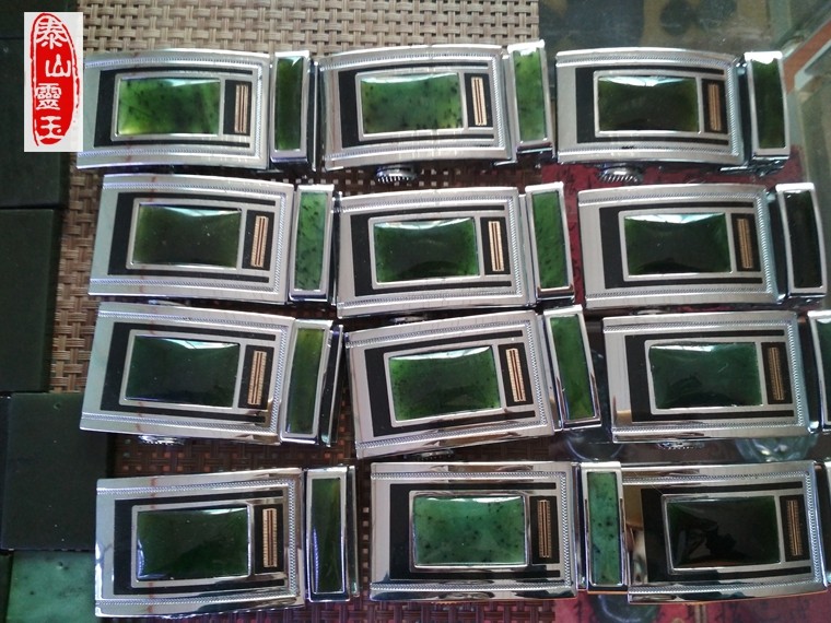 泰山玉腰带扣 泰山撑腰 玉腰带镶泰山碧玉 猴年本命年腰带自动扣