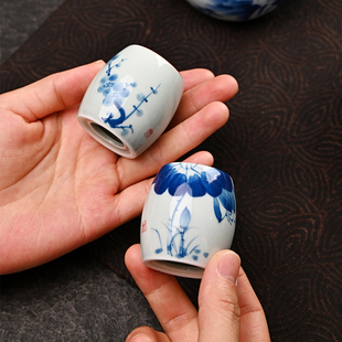 手绘青釉盖置盖托陶瓷茶具盖子托茶道零配件特价清仓茶具配件茶玩