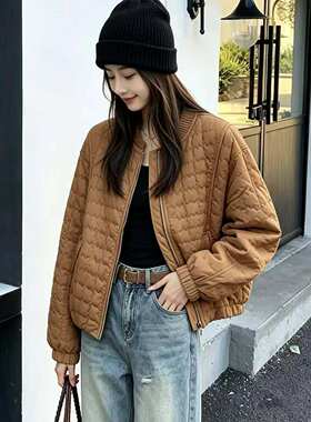 韩风菱格绗缝棉服女2026秋冬新款短款宽松拉链外套设计感廓型夹克