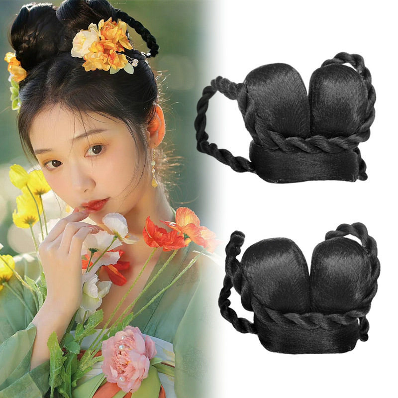 古装假发唐朝造型辫子双头发髻影楼拍摄演出汉服襦裙丸子头发包