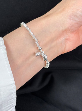 925纯银牛角包银圈手链