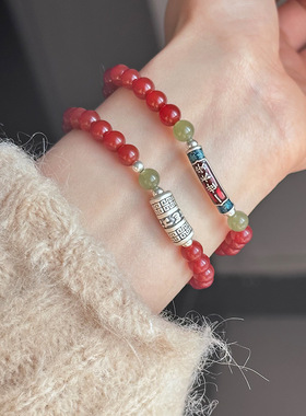 月光女神925纯银一世长安红玛瑙和田玉手链女简约新中式国风设计