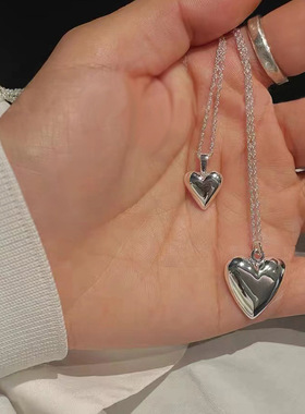 月光女神925纯银光面爱心项链女韩国简约轻奢小众设计感桃心形锁