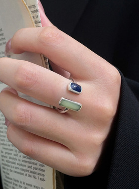 月光女神s925纯银复古国潮风滴胶女戒指个性简约时尚级感开口指环