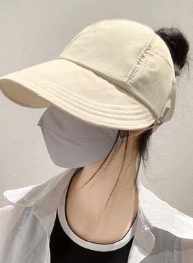 夏季速干空顶帽女扎马尾显脸小防晒遮阳帽出游挂口罩遮脸鸭舌帽子