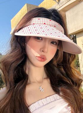夏季甜美桃心帽子女发箍式遮阳空顶帽韩系时尚防晒帽显脸小太阳帽