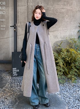 现货主推~冬季新款长款双面呢羊毛马甲大衣2B237-6091