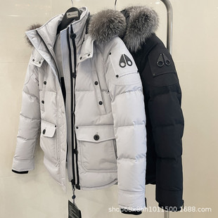 新款冬黑标剪刀羽绒服银狐毛领户外工装男女情侣鹅绒保暖外套