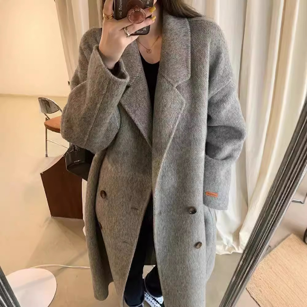 羊驼绒高版本黑哥同款灰色双面羊绒大衣女25秋冬韩版软糯羊毛外套