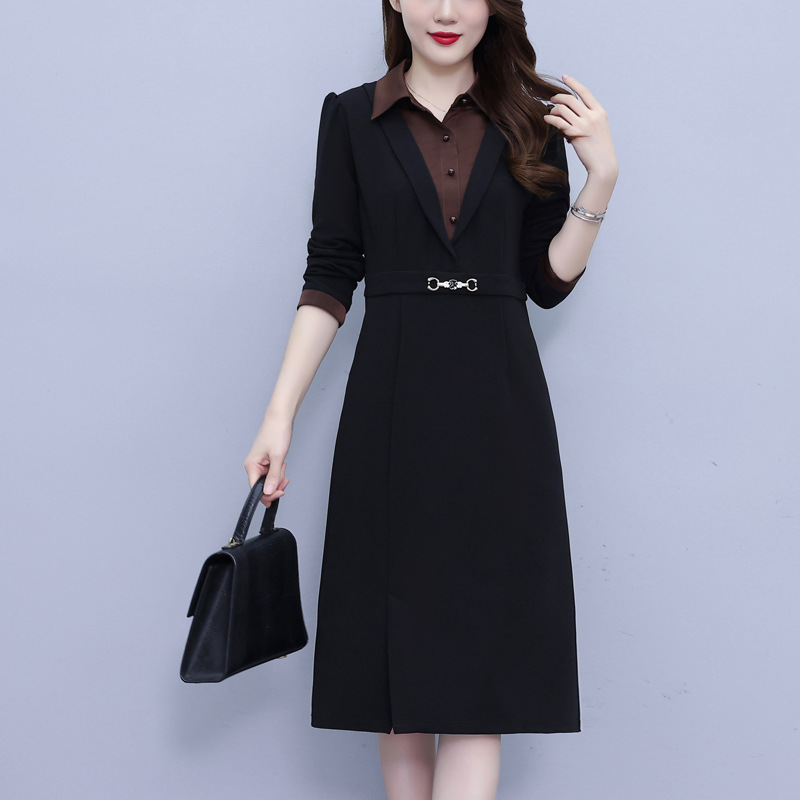 亿2650轻奢高级感长袖连衣裙女2025秋冬新款洋气质妈妈假两件裙子