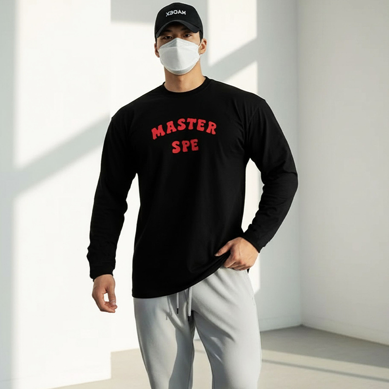 MCPW 宽松长袖T恤男圆领运动健身衣服美式潮牌休闲打底衫251203A