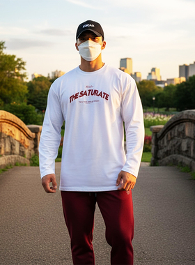 MCPW 长袖t恤秋季男印花宽松休闲圆领打底衫运动健身上衣240605C