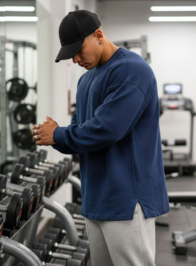 MCPW 华夫格健身长袖男宽松训练衣服潮牌卫衣运动美式休闲打底T恤