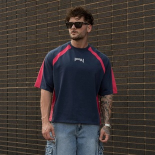 上衣 健身T恤训练运动速干透气ins潮牌撞色拼接休闲短袖 MCPW 美式