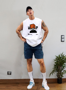 MCPW 无袖T恤背心男休闲圆领坎肩个性印花上衣潮牌夏季240312U