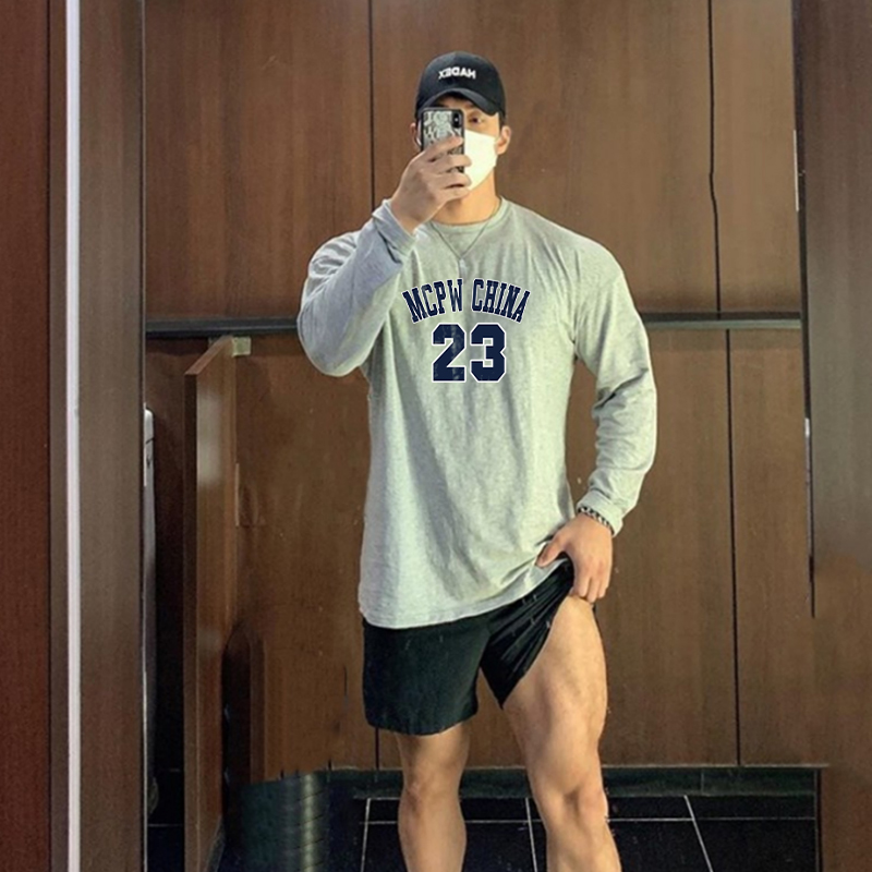 MCPW 春秋宽松长袖T恤男运动休闲打底衫圆领健身衣服薄款211208F