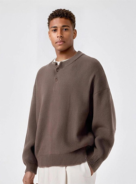 MCPW 纯色亨利领毛衣男休闲宽松针织毛衫健身长袖男内搭打底衫