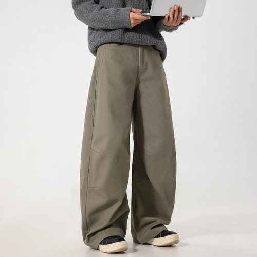 MCPW复古打褶结构弯刀工装裤男秋季廓形潮牌休闲裤宽松直筒长裤子