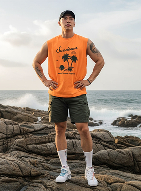 MCPW 无袖T恤宽松背心男休闲圆领坎肩美式上衣潮牌夏季240310Q