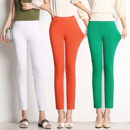 高腰休闲小脚裤女春夏弹力九分裤