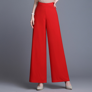 大红宽松垂感大脚甩腿女裤 雪纺阔腿裤 女夏2025高腰显瘦休闲长裙裤