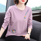 体恤打底衫 纯棉长袖 百搭秋衣中老年妈妈装 2026新款 减龄上衣 t恤女