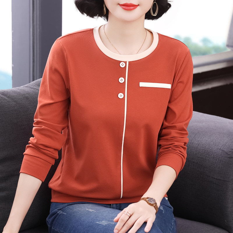 中年长袖t恤女 2026春秋季新款中老年女装妈妈减龄套头上衣打底衫