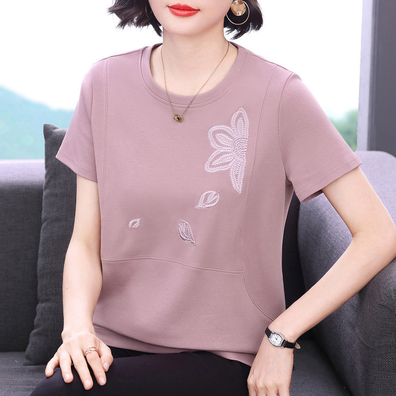 妈妈短袖t恤女 新款2026夏装纯棉衣服休闲半袖小衫中老年百搭上衣