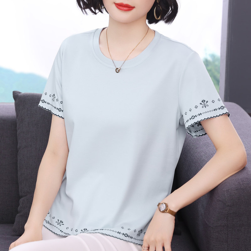 妈妈短袖t恤女 新款2026夏装休闲衣服半袖体恤中老年女装洋气上衣
