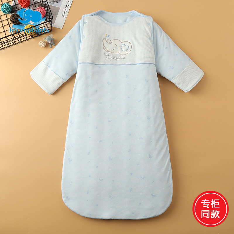 丽婴房儿童冬款可脱袖睡袋幼儿宝宝加厚防踢被针织棉睡袋新款