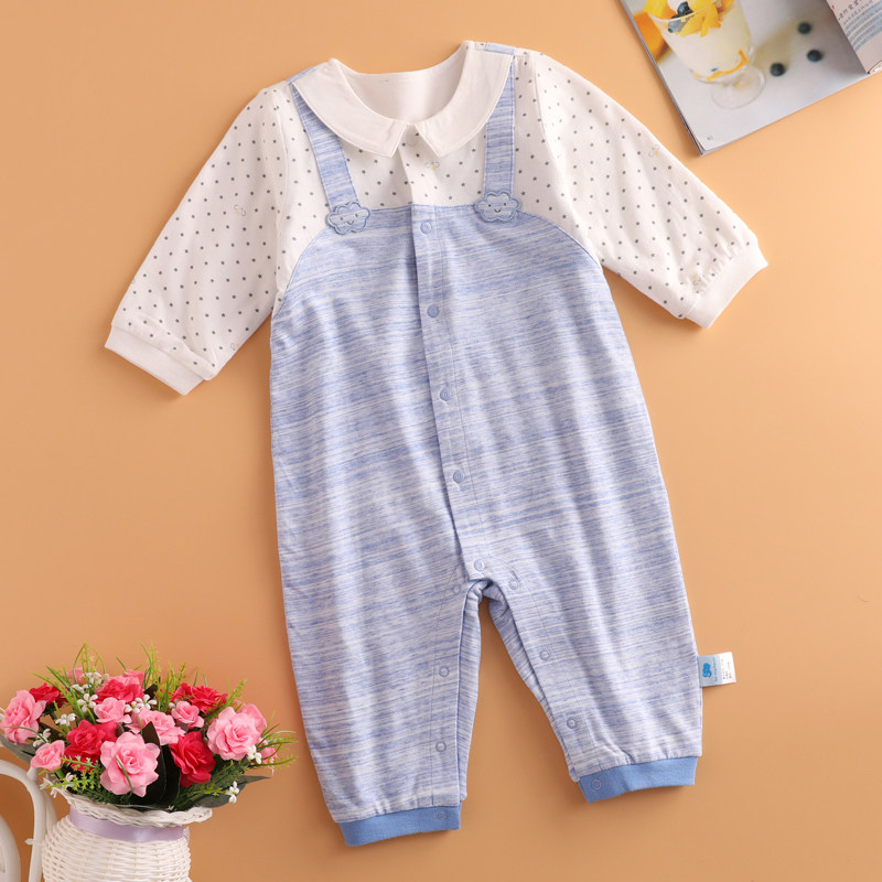 丽婴房婴幼儿长袖针织纯棉连衣裤 男女宝宝新生儿连体衣爬服