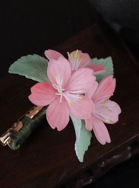 粉樱花手工非遗热缩花簪发夹