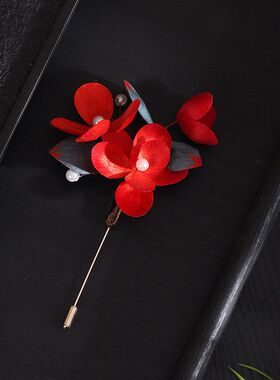 【丹橘】纯手工非遗绒花胸针红色胸花外套婚礼头饰结婚别针配饰